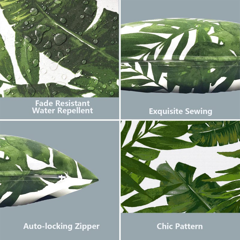 LVTXIII 2 Pack Outdoor Pillow Covers ONLY 18x18 Inch, Water-Repellent Square Decorative Cushion Covers for Patio Furniture, Garden, Sofa, Palm Green - Image 3